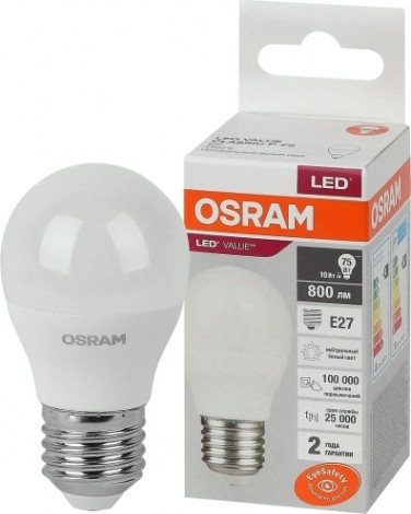 Лампа светодиодная Osram LED VALUE clp75 10sw/840 230v e27 10x1 [4058075579927]