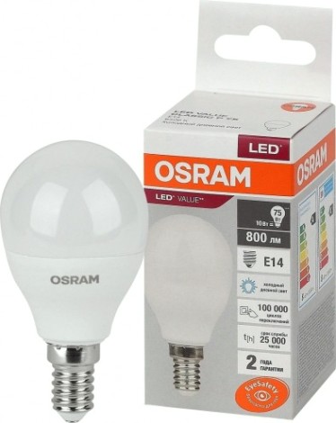 Лампа светодиодная Osram LED VALUE clp75 10sw/865 230v e14 10x1 [4058075579774]