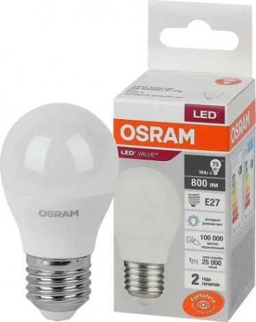 Лампа светодиодная Osram LED VALUE clp75 10sw/865 230v e27 10x1 [4058075579958]