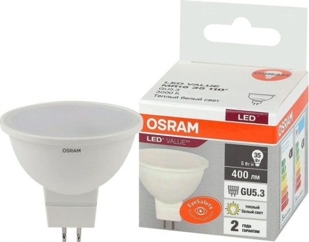 Лампа светодиодная Osram LED VALUE mr16 35 5sw/830 230v gu5.3 [4058075582330]