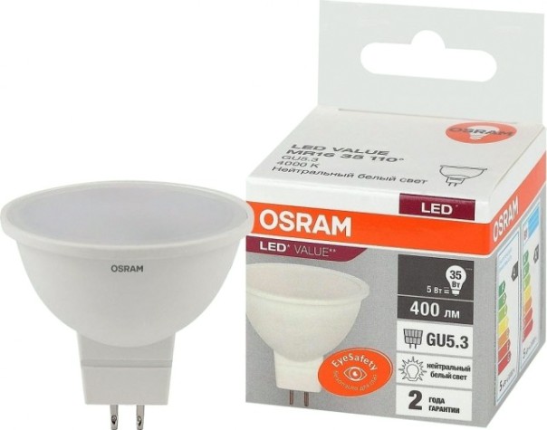 Лампа светодиодная Osram LED VALUE mr16 35 5sw/840 230v gu5.3 [4058075582422]