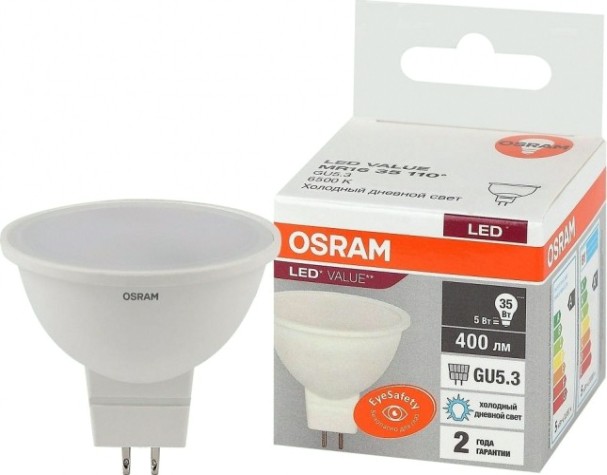 Лампа светодиодная Osram LED VALUE mr16 35 5sw/865 230v gu5.3 [4058075582484]