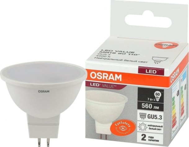 Лампа светодиодная Osram LED VALUE mr16 60 7sw/840 230v gu5.3 [4058075582811]