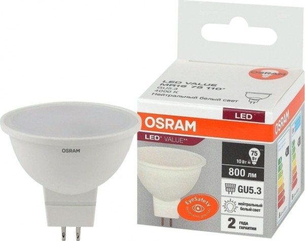Лампа светодиодная Osram LED VALUE mr16 75 10sw/840 230v gu5.3 [4058075582903]