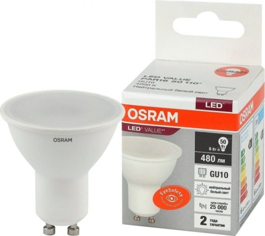 Лампа светодиодная Osram LED VALUE par 16 50 6sw/840 230v gu10 [4058075581470]