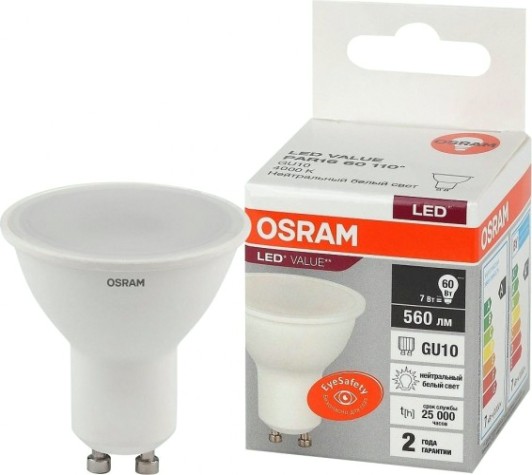 Лампа светодиодная Osram LED VALUE par16 60 7sw/840 230v gu10 [4058075581586]