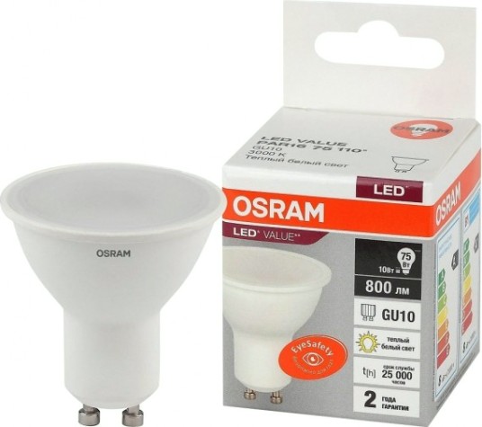 Лампа светодиодная Osram LED VALUE par16 75 10sw/830 230v gu10 [4058075581722]