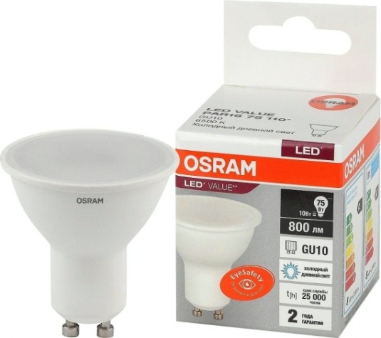 Лампа светодиодная Osram LED VALUE par16 75 10sw/865 230v gu10 [4058075581869]