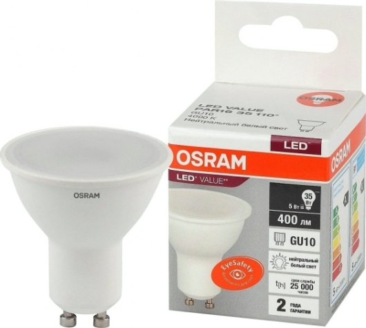 Лампа светодиодная Osram LED VALUE par1635 5sw/840 230v gu10 [4058075581364]