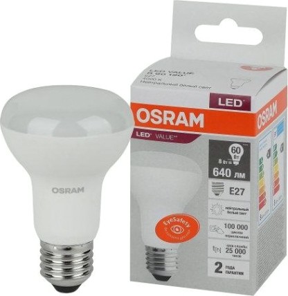 Лампа светодиодная Osram LED VALUE r63 60 8sw/865 230v e27 [4058075581944]