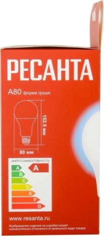 Лампа светодиодная Ресанта LL-R-A80-20W-230-6K-E27 (груша, 20вт, холод., е27) [76/1/76]