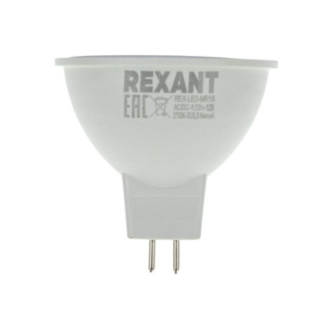 Лампа светодиодная REXANT Рефлектор MR16 9,5Вт 808Лм GU5.3 AC/DC 12B 2700K низковольтная [604-4003]