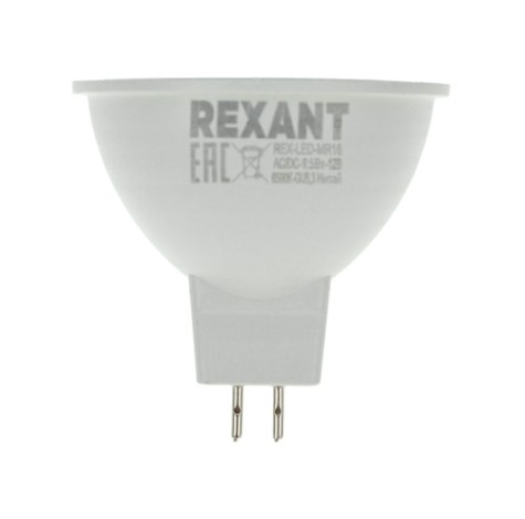 Лампа светодиодная REXANT Рефлектор MR16 9,5Вт 808Лм GU5.3 AC/DC 12B 6500K низковольтная [604-4005]