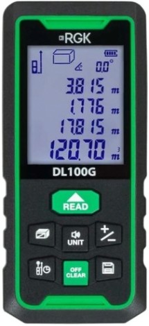 Лазерный дальномер RGK DL100G С ПОВЕРКОЙ зеленый луч с угломером [755740]