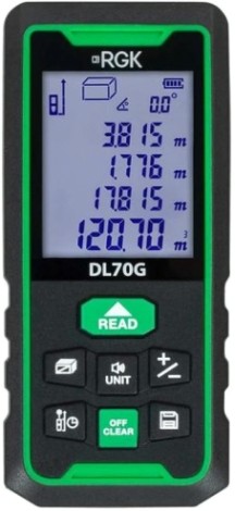 Лазерный дальномер RGK DL70G С ПОВЕРКОЙ зеленый луч с угломером [755733]