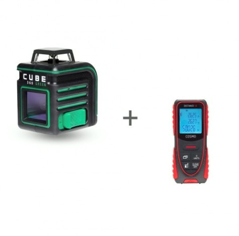 Лазерный уровень ADA CUBE 360 GREEN BASIC EDITION + Дальномер ADA Cosmo 50 [А00732]