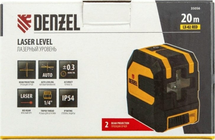 Лазерный уровень Denzel LX 02 Red 20 м, 635 нм, резьба 1/4" [35056]