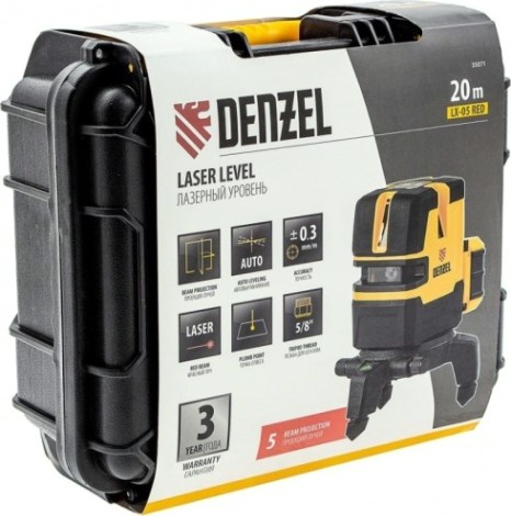 Лазерный уровень Denzel LX 05 Red 20 м, 635 нм, акк. li 5200 mah, резьба 5/8" [35071]