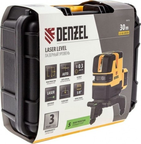 Лазерный уровень Denzel LX 06 Green 30 м, 520 нм, акк. li 5200 mah, резьба 5/8" [35072]