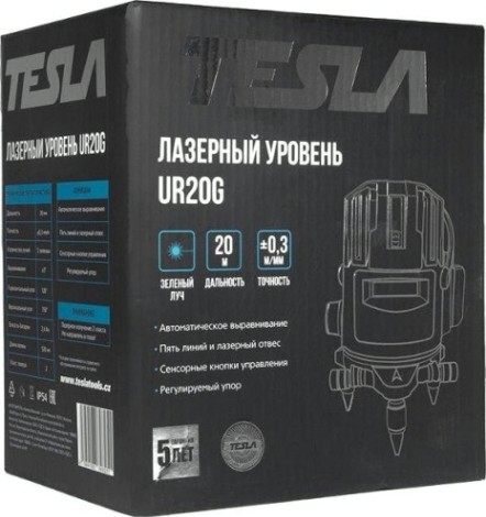 Лазерный уровень TESLA UR20G линейный крест, зеленый луч [310-048]