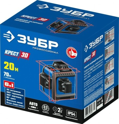 Лазерный уровень ЗУБР ПРОФЕССИОНАЛ крест 3d [34908_z01]