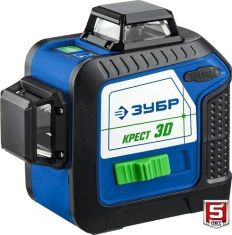 Лазерный уровень ЗУБР ПРОФЕССИОНАЛ крест 3d зеленый [34909]