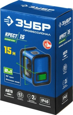 Лазерный уровень ЗУБР ПРОФЕССИОНАЛ крест, зеленый [34900]