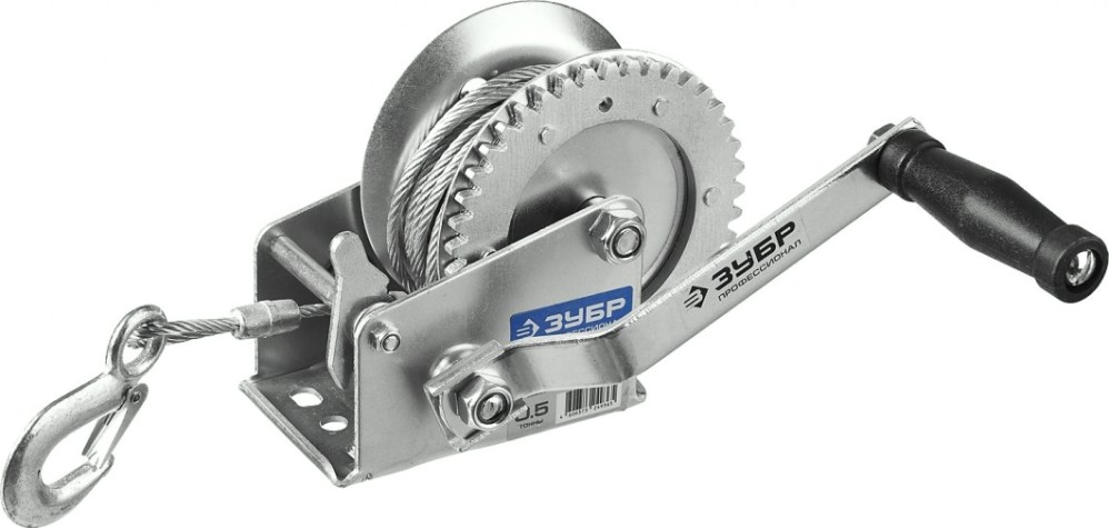 Лебедка барабанная ЗУБР Профессионал тяговая, тросовая, 0,5т, 8м [43113-0.5_z01]