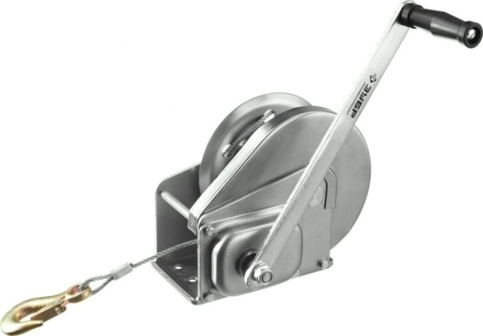 Лебедка ручная барабанная ЗУБР "ПРОФЕССИОНАЛ" подъемная, тросовая, 0.9 т, 8 м 43117-0.9 [43117-0.9]