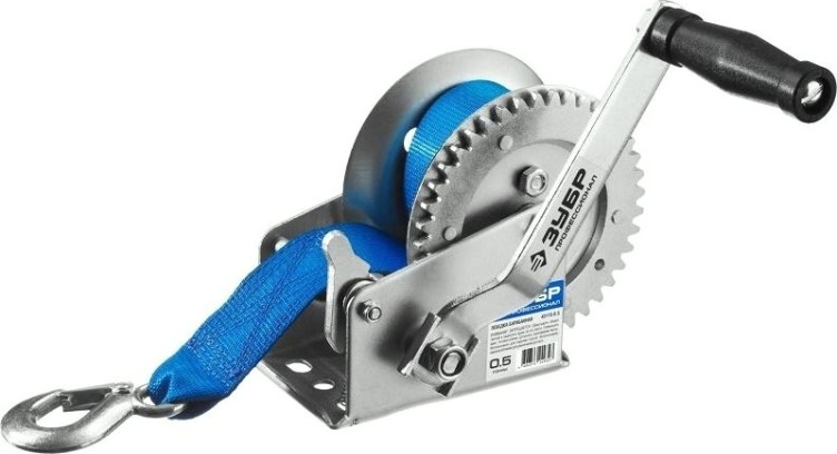 Лебедка ручная барабанная ЗУБР "ПРОФЕССИОНАЛ" тяговая, ленточная, 0.5 т, 8 м 43115-0.5 [43115-0.5]