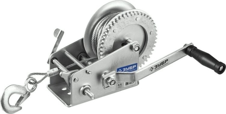 Лебедка ручная барабанная ЗУБР "ПРОФЕССИОНАЛ" тяговая, тросовая, 1.1 т, 8 м 43113-1.1 [43113-1.1]