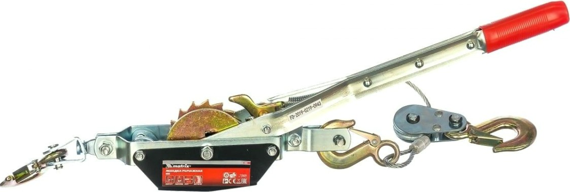 Лебедка рычажная MATRIX тяга-2 т, подъем-0,8 т, одинарное храповое колесо [52220]