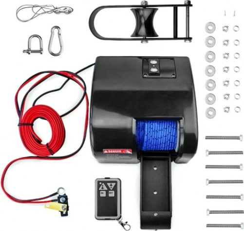 Лебедка якорная SKIPPER Fisher 35, трос 30м, беспроводной пульт ДУ, черная [SK-FISHER35]