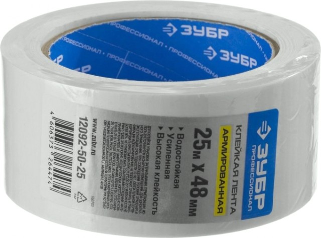 Лента армированная универсальная ЗУБР ПРОФЕССИОНАЛ РЕФИЛ влагостойкая белая 48 мм х 25 м [12092-50-25]