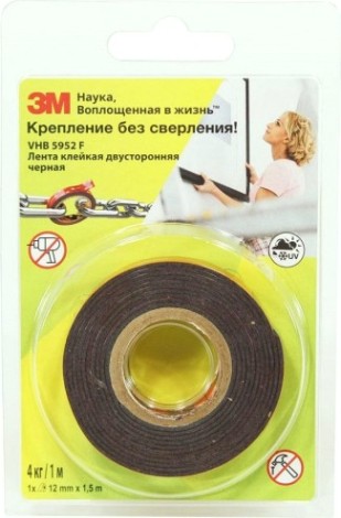 Лента монтажная универсальная 3M 5952F черная, 12 мм х 1,5 м [4607166909497]
