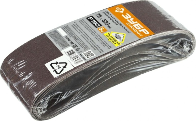 Лента шлифовальная ЗУБР СТАНДАРТ 75х533 мм, p180, для лшм, 5 шт. [35342-180]