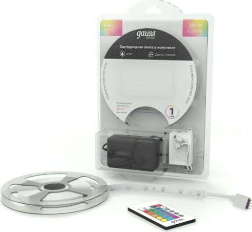 Лента светодиодная GAUSS BT010 basic в комплекте 12v 6w/m 390lm/m rgbw ip20 led 3