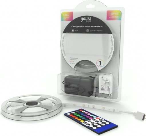 Лента светодиодная GAUSS BT011 basic в комплекте 12v 6w/m 390lm/m rgbw ip20 led 5