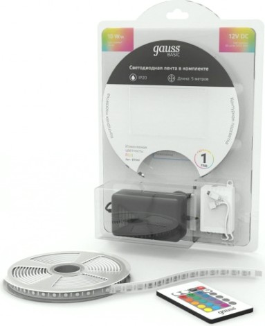 Лента светодиодная GAUSS BT042 basic в комплекте 12v 10w/m 700lm/m rgb ip20 led 5