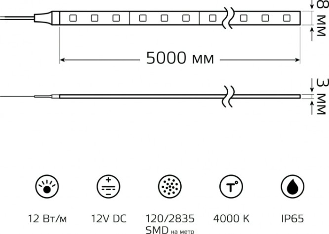 Лента светодиодная GAUSS BT071 basic в комплекте 12v 12w/m 1200lm/m 4000k ip65 le