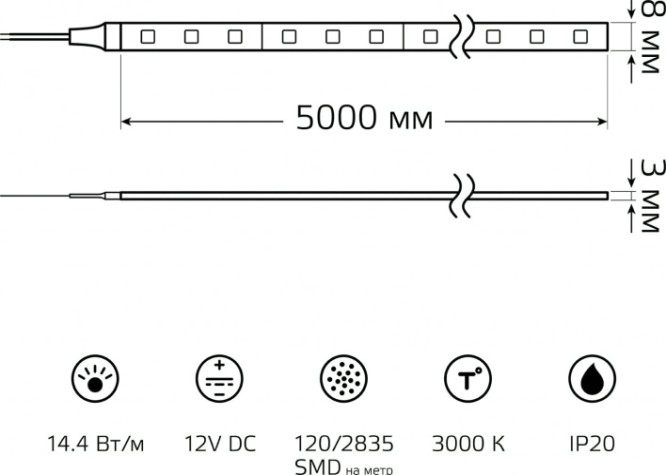 Лента светодиодная GAUSS BT085 basic в комплекте 12v 14,4w/m 1400lm/m 3000k ip20