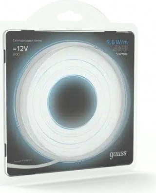 Лента светодиодная GAUSS LED 2835/120-smd 9.6w 12v dc холодный белый (блистер 5 [312000310]