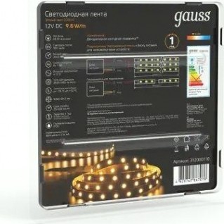 Лента светодиодная GAUSS LED 2835/120-smd 9.6w 12v dc теплый белый (блистер 5м) [312000110]