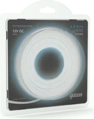 Лента светодиодная GAUSS LED 2835/60-smd 4.8w 12v dc холодный белый (блистер 5м [312000305]