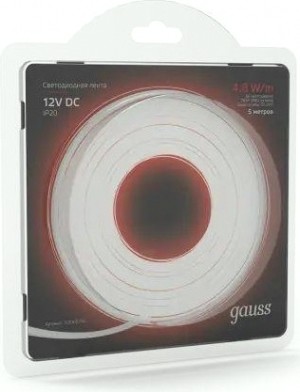 Лента светодиодная GAUSS LED 2835/60-smd 4.8w 12v dc красный (блистер 5м) [312000705]