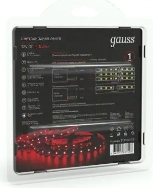 Лента светодиодная GAUSS LED 2835/60-smd 4.8w 12v dc красный (блистер 5м) [312000705]