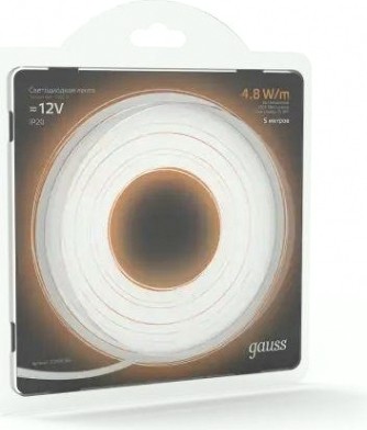 Лента светодиодная GAUSS LED 2835/60-smd 4.8w 12v dc теплый белый (блистер 5м) [312000105]