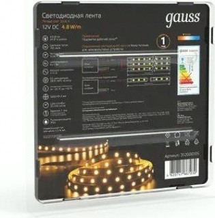 Лента светодиодная GAUSS LED 2835/60-smd 4.8w 12v dc теплый белый (блистер 5м) [312000105]