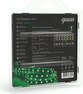 Лента светодиодная GAUSS LED 2835/60-smd 4.8w 12v dc зеленый (блистер 5м) [312000605]
