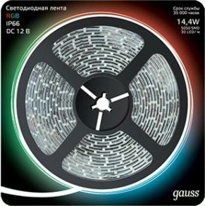 Лента светодиодная GAUSS LED 5050/60-smd 14.4w 12v dc rgb ip66 (блистер 5м) [311000414]